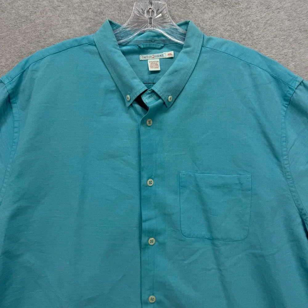 Carbon 2 Cobalt Shirt Mens XXL Teal Silk Linen Cotton Long Sleeve Button Up - Picture 2 of 9